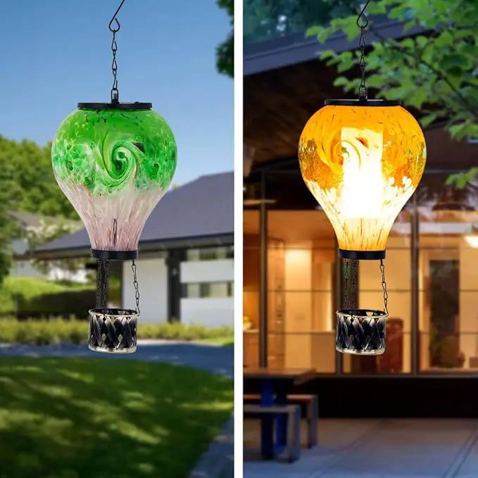 Solar Hot Air Balloon Lanterns with Flame Flickering Hanging Solar Lanterns Outdoor Waterproof LED Glass Garden Decorative Lights for Patio Yard Porch Tree,Mother Day Gift for Women(Green) by GreenHaven Gardens