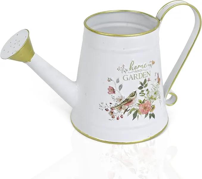 Cute Small Watering Can Indoor Plants Garden Metal Decorative Watering Cans for Outdoor Plants Bonsai Outdoor Garden Flower Decorative (White, 1.5L, 50.7 Oz) by GreenHaven Gardens