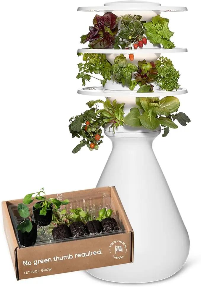 Farmstand Starter Kit with Glow Rings and 18 Seedling Credits | Small Hydroponic Growing System Kit | Vertical Garden Planter Tower | 4ft 3in Tall by GreenHaven Gardens