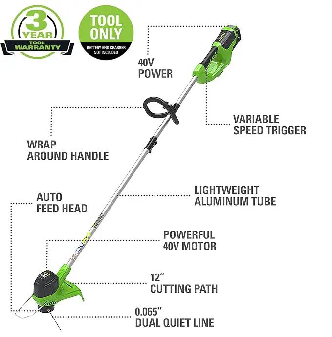 Greenworks 40V 12-Inch Cordless String Trimmer, Battery and Charger Not Included, BST4000 by GreenHaven Gardens