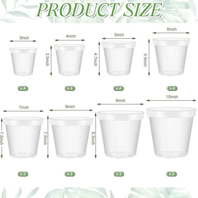 Vesici Large Size Clear Nursery Pots Variety Pack Plant Pots with Drainage Holes Planters for Indoor Plants Flexible Transparent Plastic Plant Bottle Succulents(24 Pcs,3/4/5/6/7/8/9/10 Inch) by GreenHaven Gardens
