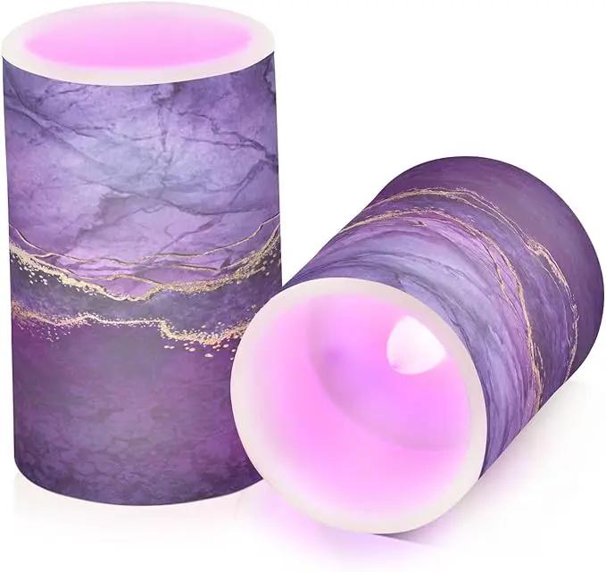 Flickering Flameless Candles, Purple Marble with Golden Veins LED Candles with Remote Timer, Set of 2 Battery Operated Candle for Valentine Wedding Birthday by GreenHaven Gardens