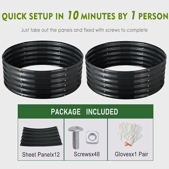 FORTUNO 2 Pcs 2 Ft Round Raised Garden Bed Box Galvanized Metal Outdoor High Flower Bed Steel Patio Ground Planter for Planting Vegetables and Herbs, Dark Grey by GreenHaven Gardens