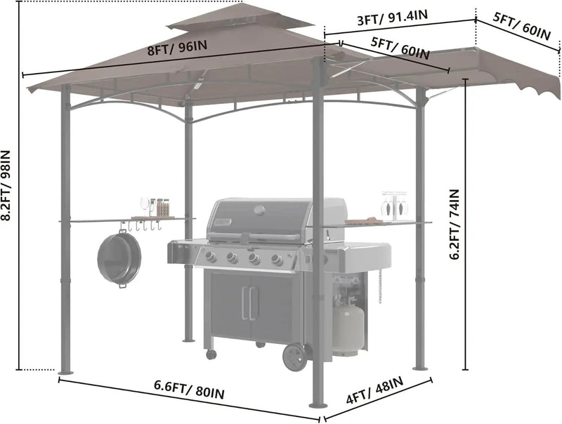 MASTERCANOPY 11 x 5 Grill Gazebo with Extra Side Awning Outdoor BBQ Gazebo with 2 LED Lights for Patio Party Backyard Picnic(Brown) by GreenHaven Gardens