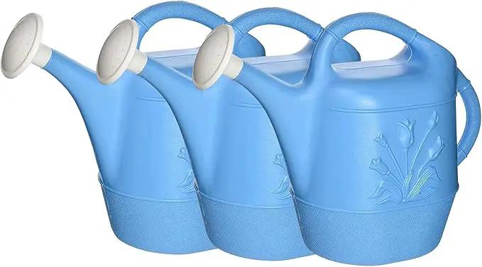 PMU 2 Gallon Watering Can - Garden Watering Can for Indoor & Outdoor Plants - Plastic Water Can with Detachable Sprinkler Head - Large Water Pot, Made in USA - Blue Pkg/3 by GreenHaven Gardens