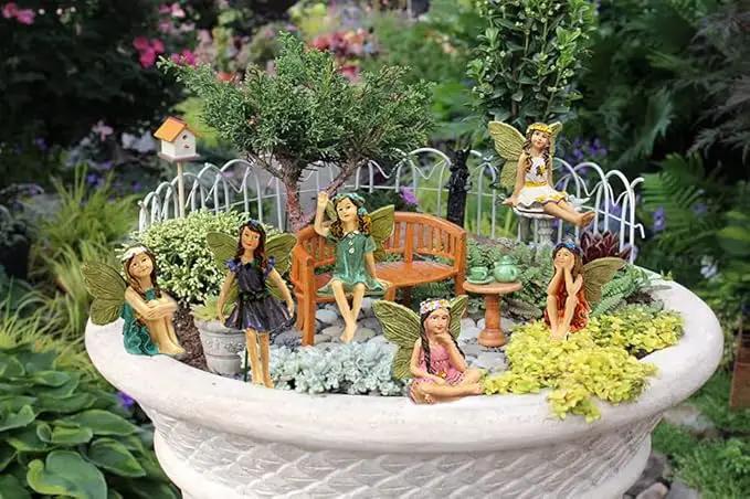 Fairy Garden Accessories Outdoor Indoor, 6pcs Miniature Fairies Figurines for Pot Plants and Mini Garden Lawn Decorations by GreenHaven Gardens