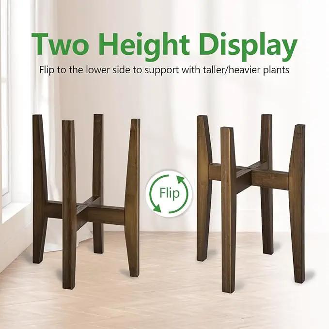 OERGKE Adjustable Plant Stand, Bamboo Mid Century Modern Indoor Plants Stands, Corner Flower Holder for Living Room, Fits 8 to 12 Inches Pots, (Pot & Plant Not Included)(Walnut, 1 Pack) by GreenHaven Gardens