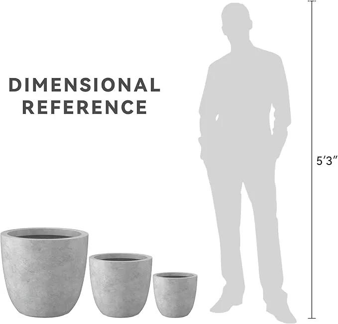 Kante 18",14",10" Dia Concrete Round Planters (Set of 3), Outdoor Indoor Large Planter Pots with Drainage Hole and Rubber Plug for Home Patio Garden, Natural Concrete by GreenHaven Gardens