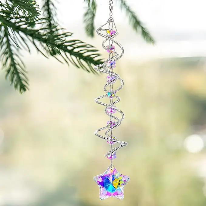 H&D HYALINE & DORA 21inch Crystal Suncatcher for Window Hanging Double-Spiral Design Gazing Ball Spiral Tail Wind Spinners Sun Catchers Rainbow Maker Indoor Outdoor Christmas Decoration by GreenHaven Gardens