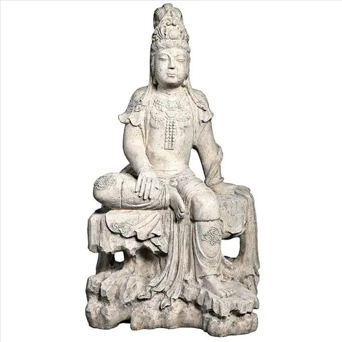 Design Toscano Resting Guan-Yin Patroness of Compassion Asian Decor Outdoor Garden Statue, 35 inch Tall, Fiberglass Cast Stone Resin, Limestone Finish by GreenHaven Gardens