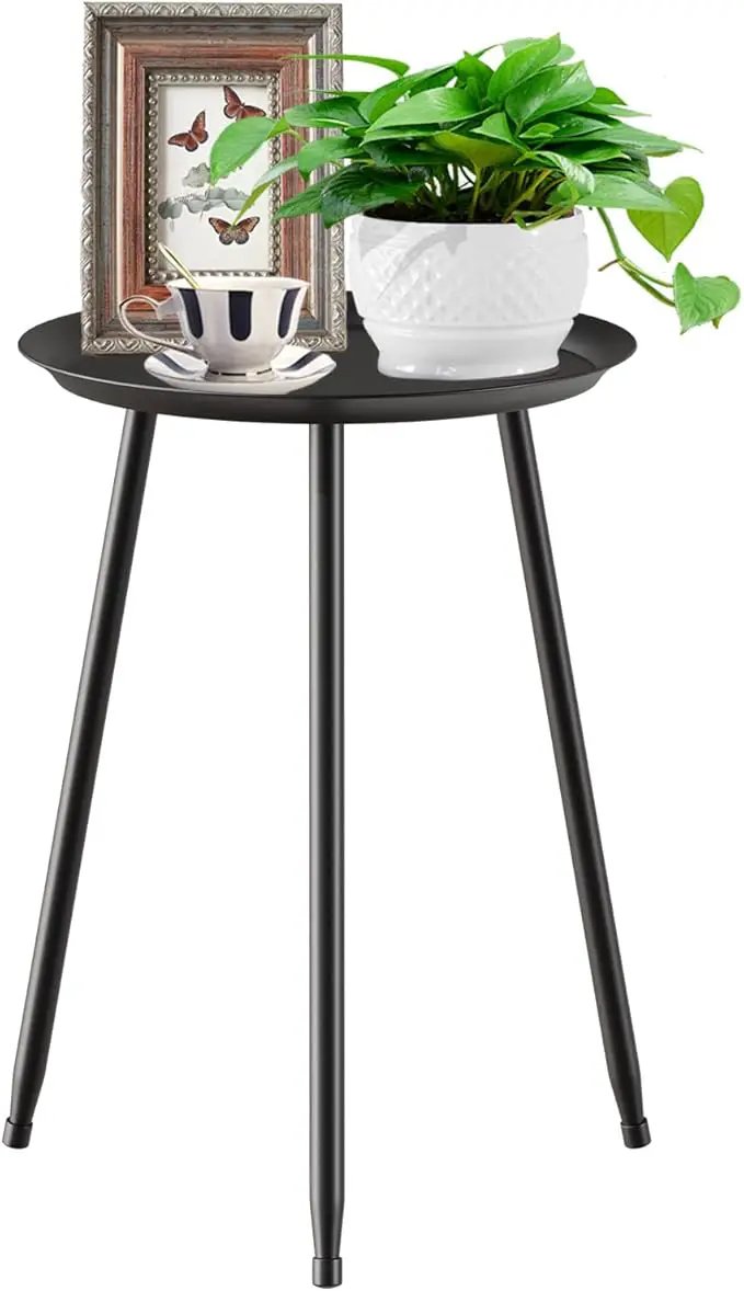 Plant Table Indoor Small,Black Metal Round Side Table.Modern Single Outdoor End Table for Small,Spaces,Patio,Office,Living Room, Bedroom Yard Garden Balcony Bedside by GreenHaven Gardens