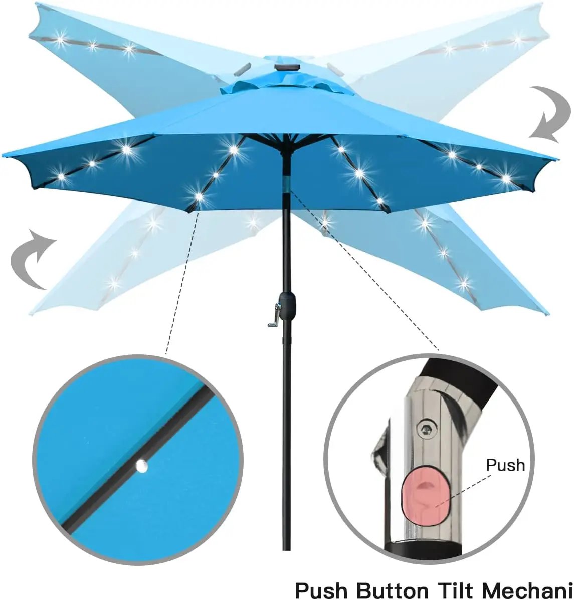 Sunnyglade 9' Solar LED Lighted Umbrella with 8 Ribs Adjustment and Crank Lift System for Patio(Blue) by GreenHaven Gardens