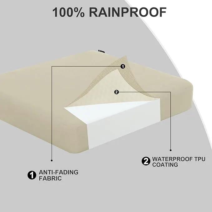 Favoyard Outdoor Chair Cushion 19 x 19 x 3 Inch Rainproof & 3-Year Fade Resistant Patio Furniture Cushions with Removable Cover and Adjustable Ties for Garden Sofa Couch Pads Set of 2, Beige by GreenHaven Gardens