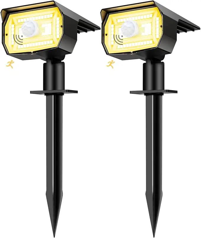 Solar Spot Lights Outdoor Motion Sensor with 3 Modes, [ 2 Pack ] Solar Spotlights Outdoor Waterproof 2-in-1 Auto On/Off Solar Landscape Lighting for Outside Yard Wall Garden Pathway, Warm White by GreenHaven Gardens