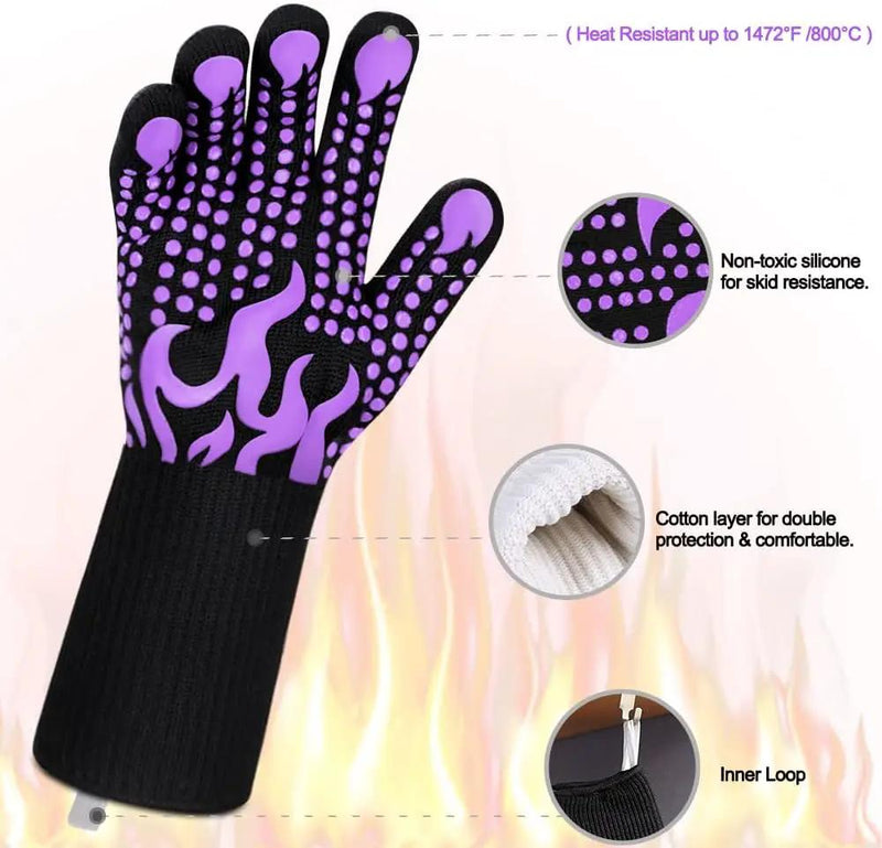 Comsmart BBQ Gloves, 1472 Degree F Heat Resistant Grilling Gloves Silicone Non-Slip Oven Gloves Long Kitchen Gloves for Barbecue, Cooking, Baking, Cutting by GreenHaven Gardens
