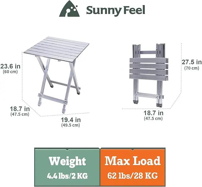 SUNNYFEEL Folding Camping Table - Lightweight Aluminum Portable Picnic Table, 18.5x18.5x24.5 Inch for Cooking, Beach, Hiking, Travel, Fishing, BBQ, Indoor Outdoor Small Foldable Camp Tables by GreenHaven Gardens