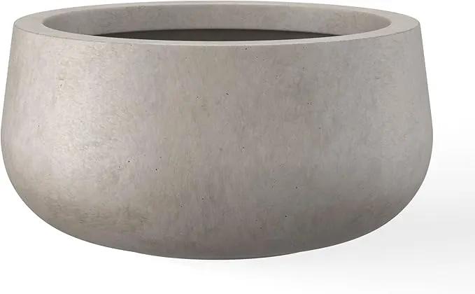 Kante 19.6" Dia Round Concrete Planter, Cement Plant Pots with Drainage Hole and Rubber Plug for Outdoor Indoor Garden Home, Modern Curvaceous Design, Weathered Concrete by GreenHaven Gardens