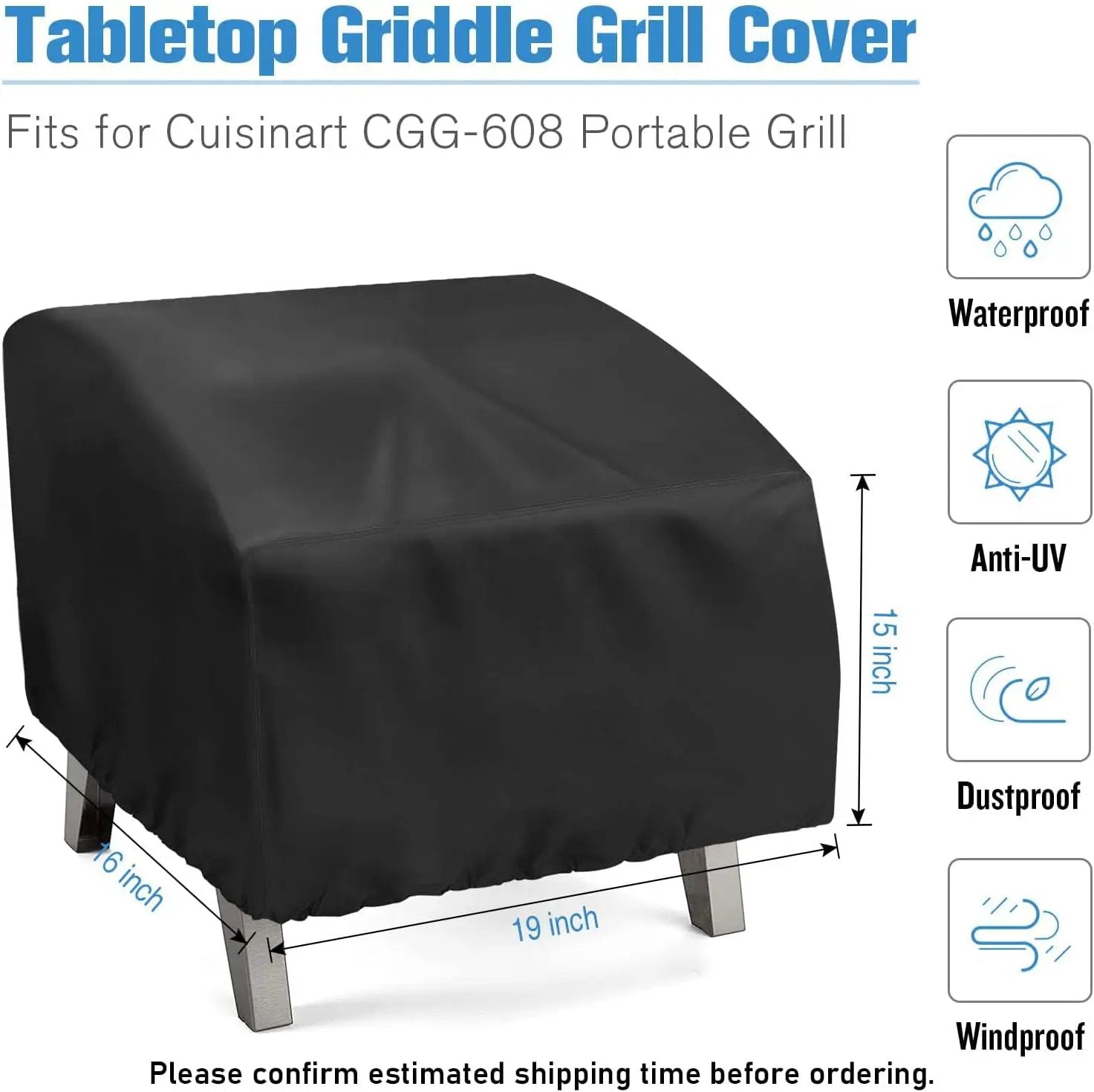 Portable Grill Cover,Fit for Cuisinart CGG-608,Waterproof Small Table Top BBQ Grill Cover,Heavy Duty 600D Outdoor Tabletop Grill Cover by GreenHaven Gardens