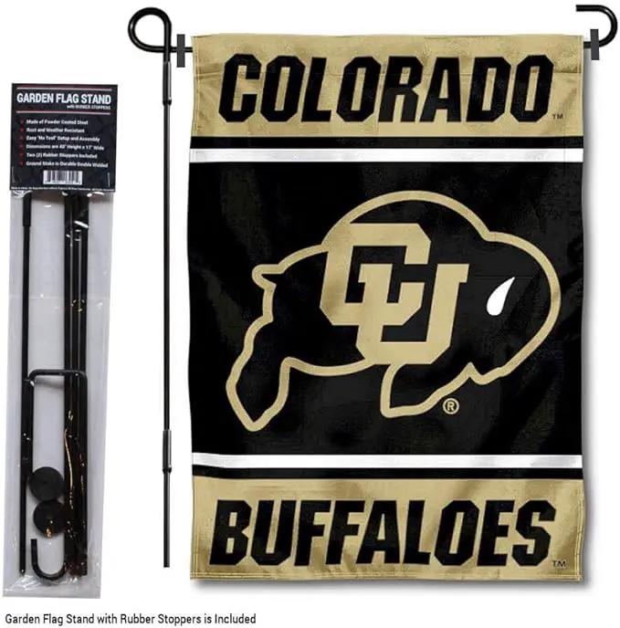 College Flags & Banners Co. Colorado Buffaloes Garden Flag with Stand Holder by GreenHaven Gardens
