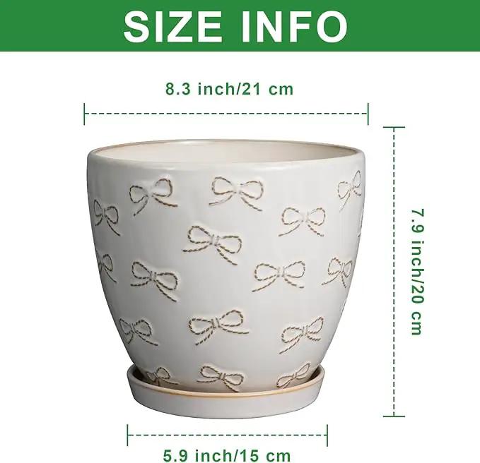 Ceramic Pots for Plants - 8 Inch Plant Pot with Drainage Hole and Saucer Large Planter Pot for Indoor Plants Outdoor Modern Flower Pot Home Decor White by GreenHaven Gardens