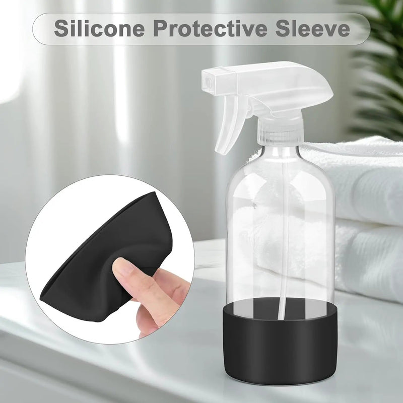 2 Pack Glass Spray Bottles with Silicone Sleeve, 16 oz Empty Refillable Containers with Adjustable Spray Nozzles, Spray Bottles for Hair, Cleaning Solutions and Plants Black by GreenHaven Gardens