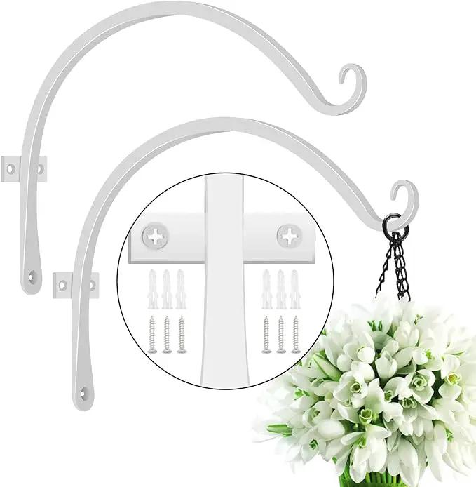 FEED GARDEN 2 Pack 12 Inch Hanging Plant Bracket Wall Hooks Decorative Plant Hangers for Outdoor Hanging Bird Feeders, Wind Chimes, Plant Baskets, White by GreenHaven Gardens