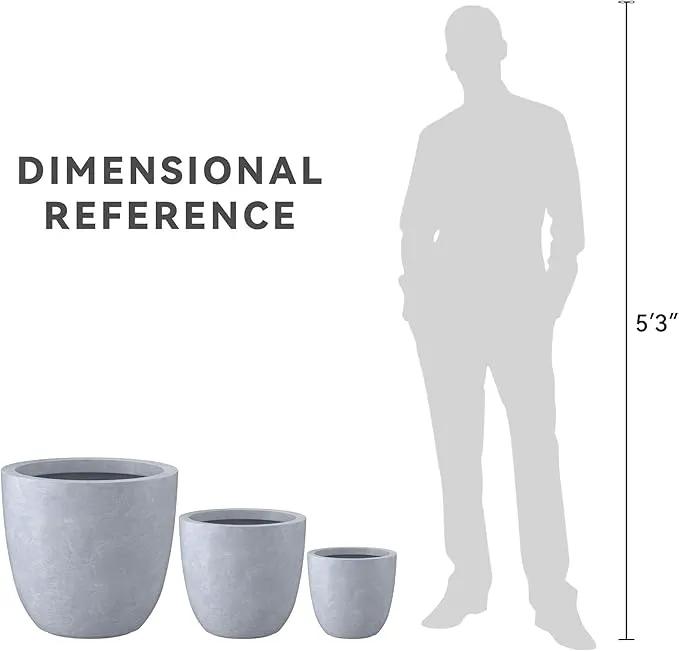 Kante 18",14",10" Dia Concrete Round Planters (Set of 3), Outdoor Indoor Large Planter Pots with Drainage Hole and Rubber Plug for Home Patio Garden, Gray by GreenHaven Gardens