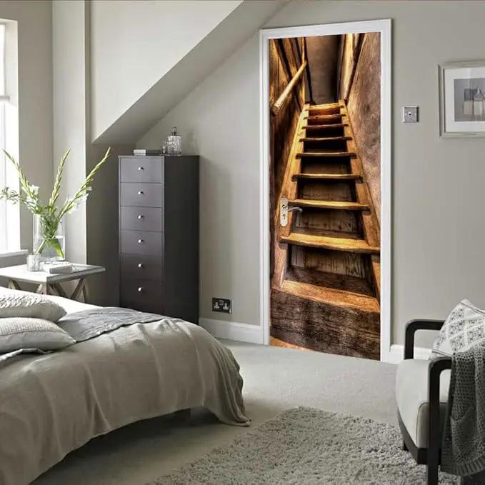 3D Door Stickers Murals Peel and Stick - Wooden Stairs - Door Wallpaper Self-Adhesive Door Decals Removable PVC Waterproof Door Poster for Bedroom Living Room Door 31.5" x 78.7" by GreenHaven Gardens