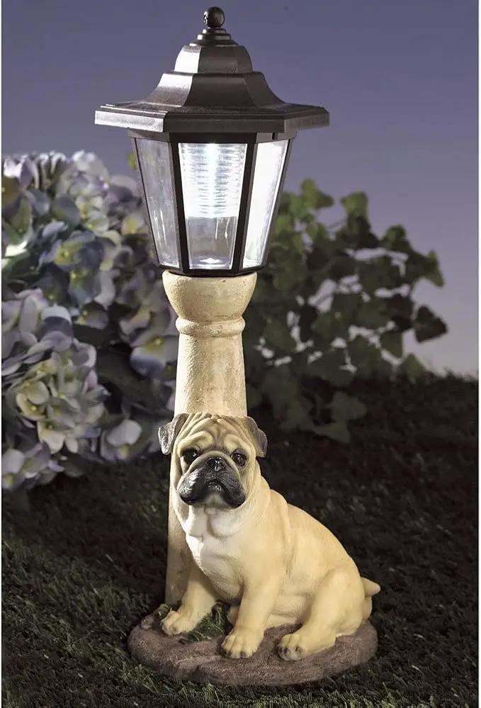 Bits and Pieces-Solar Light Fawn Pug-Solar Powered Garden Lantern - Resin Dog Sculpture with LED Light by GreenHaven Gardens