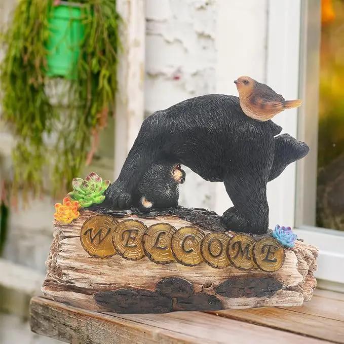 Bear Garden Decorations,Bear Solar Lights Outdoor Garden,Outdoor Solar Lights for Yard Decorations,Bear Garden Welcome Plaque Statue。 by GreenHaven Gardens
