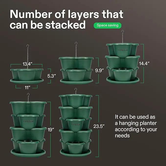 VIVOSUN 5 Tier Vertical Gardening Stackable Planter for Strawberries, Flowers, Herbs, Vegetables, Dark Green by GreenHaven Gardens