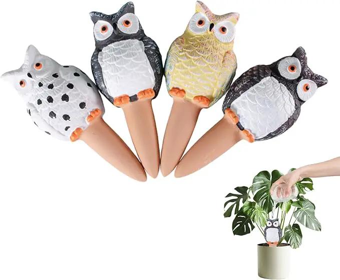 4-Pack Self-Watering Terracotta Spikes for Plants, Automatic Plant Watering Stakes, Keeps Plants Hydrated While You're Away, Ideal for Indoor & Outdoor Use (Owl Design) by GreenHaven Gardens