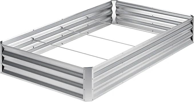 EKX 8x4x1FT Galvanized Raised Garden Bed, Raised Garden Bed Kit-Metal Planter Box Outdoor,Planting for Vegetables, Fruits,Herbs, Flowers-Slive by GreenHaven Gardens
