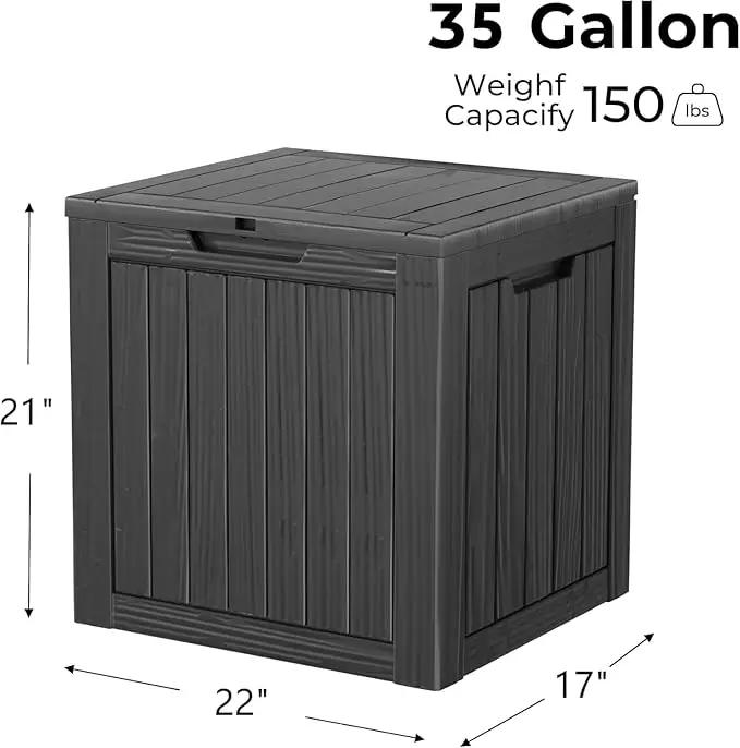 35 Gallon Lockable Resin Deck Box, Waterproof & UV-Resistant Outdoor Storage Box for Outdoor Cushion Storage, Garden Tools & Pool Accessories Storage, Black by GreenHaven Gardens