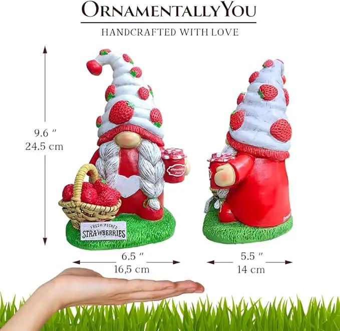 Spring & Summer-Themed Garden Statues – Adorable Outdoor Decor for Lawn, Patio & Porch (Charming Homestead Strawberry Gnome Garden Statue, 9.5" Farmhouse Style Unique Fruit Home Decor) by GreenHaven Gardens