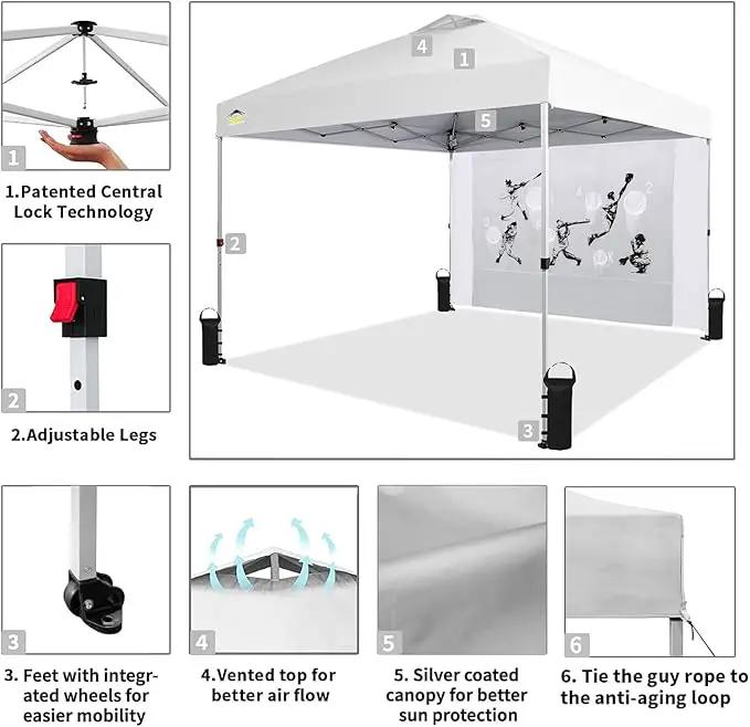 CROWN SHADES 10x10 Pop Up Canopy Tent with Game Netting - Beach Tent with One Push Setup - Outdoor Sun Shade for Events, Parties, Camping with STO-N-Go Cover Bag, Silver Coated Top, White by GreenHaven Gardens