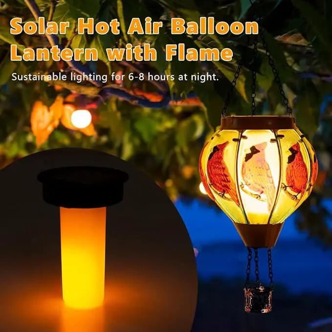 Starsoul 2 PC Cardinal Hot Air Balloon Solar Lantern with Flame Glass Outdoor Hanging Hot Air Balloon Solar Light Waterproof Garden Patio Yard Party Decorations by GreenHaven Gardens