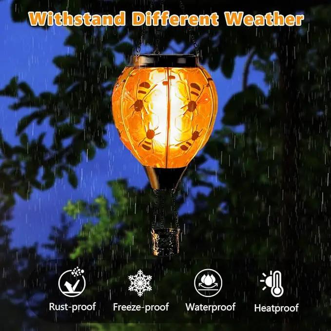 Starsoul Hot Air Balloon Solar Lantern Bee Glass Hanging Outdoor Hot Air Balloon Solar Flickering Flame Light Waterproof Garden Patio Yard Party Decorations by GreenHaven Gardens