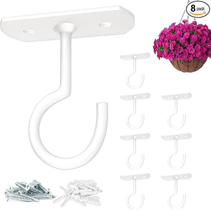 Ceiling Hooks for Hanging Plants 8P 2.5inches White by GreenHaven Gardens