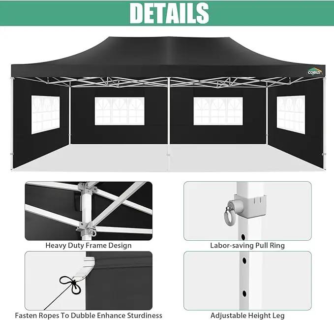 COBIZI 13x26 Pop Up Tent Heavy Duty Canopy with Removable Sidewalls Party Tent Outdoor Wedding Large Event Tent with Roller Bag for Garden Lawn Waterproof UPF 50+ Easy Up, Black (Framework Upgraded) by GreenHaven Gardens