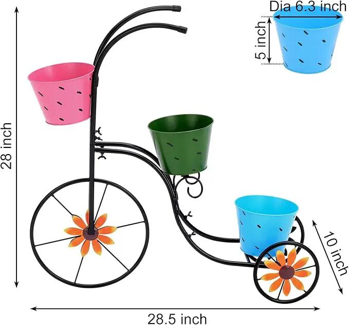 LEWIS&WAYNE Metal Tricycle Planter, 3 Tier Floral Flower Plant Stand Holder Hand Painted Outdoor Garden Patio Decor by GreenHaven Gardens