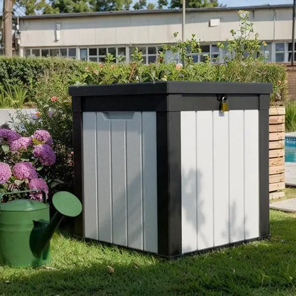 50-Gallon Outdoor Deck Box,Storage Lockable Waterproof Patio Furniture,Garden Tools,Cushions,Pool Accessories Outside Storage Resin Box(Black and White) by GreenHaven Gardens