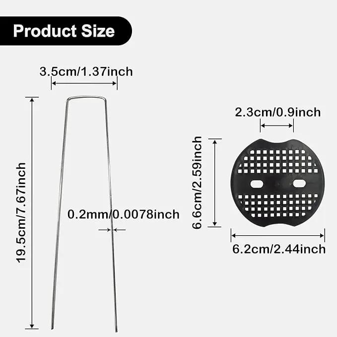 50 PCS Garden Landscape Stakes Staples and Gasket, Thick Heavy Duty Yard Ground Pin for Weed Barrier SodFabric for Weed Barrier Irrigation Tubing Garden Decor, Securing Lawn Fabric, Weed Barrier by GreenHaven Gardens