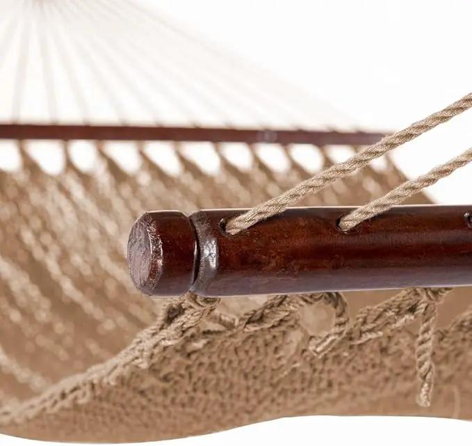 Lazy Daze Hammocks 10.5 FT Double 2 Person Caribbean Rope Hammock, Hand Woven Polyester Hammock with Spreader Bars, for Outside Outdoor Backyard Patio Poolside,450 LBS Capacity, Tan by GreenHaven Gardens