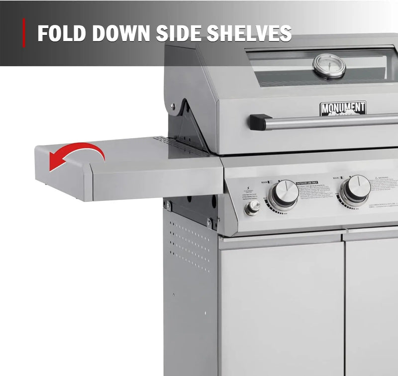 Monument Grills Larger 3-Burner Propane Gas Grills Barbeque Stainless Steel Heavy-Duty Cabinet Style with BBQ Cover (2 Items) by GreenHaven Gardens