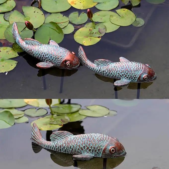 Garden Statues, Koi Fish Decor, Set of 2 Antique Koi Fish Garden Statue,Fish Sculpture Garden for Outdoors, Patio Decor, Backyard and Home Kitchen Decoration by GreenHaven Gardens