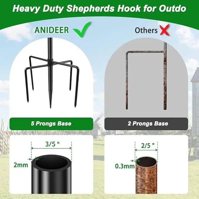 48" Shepherds Hooks for Outdoor, Heavy Duty Garden Bird Feeder Pole for Hanging Bird Feeder, Plant Baskets, Solar Light Lanterns, Outdoor Plant Hanger Hook with 5 Base Prongs,1 Packs by GreenHaven Gardens