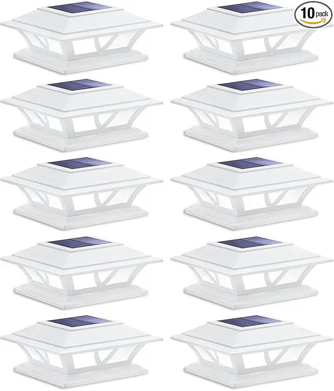 SIEDiNLAR Solar Post Lights Outdoor 2 Modes LED Fence Deck Cap Light for 4x4 5x5 6x6 Posts Garden Patio Decoration Warm White/Cool White Lighting White (10 Pack) by GreenHaven Gardens