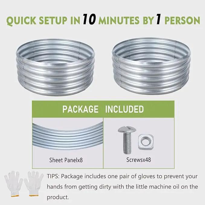 FORTUNO High Round Galvanized Raised Garden Bed Kit Box Dia 3 x H 1.5Ft (2 Pack) Metal Outdoor Flower Bed Steel Patio Ground Planter for Planting Vegetables and Herb, Silver by GreenHaven Gardens