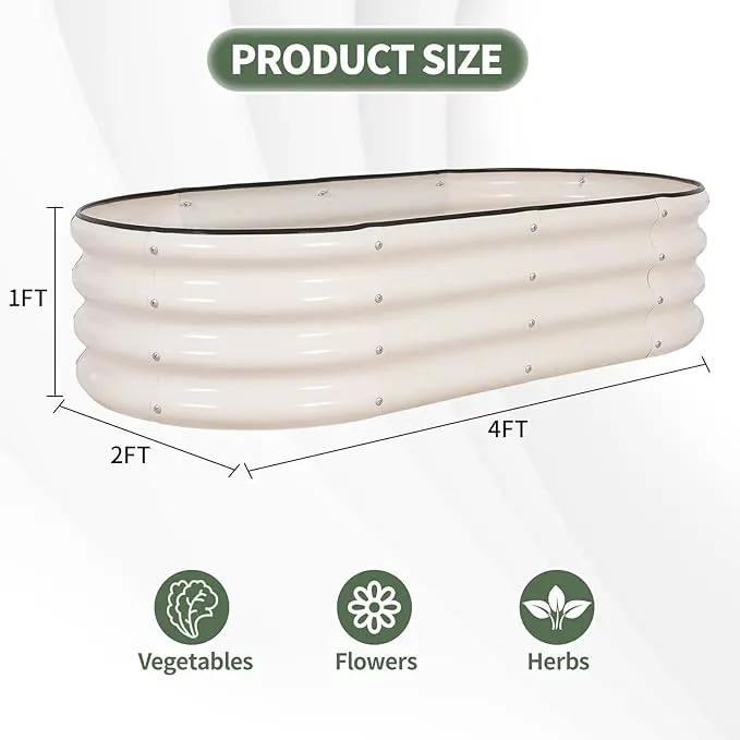 1MORE Galvanized Raised Garden Bed- Planter Garden Boxes Outdoor, Raised Beds for Gardening, 4x2x1ft Metal Garden Bed Kit for Vegetables Flower, Planter Raised Beds with Protective Tape & Tools.White by GreenHaven Gardens